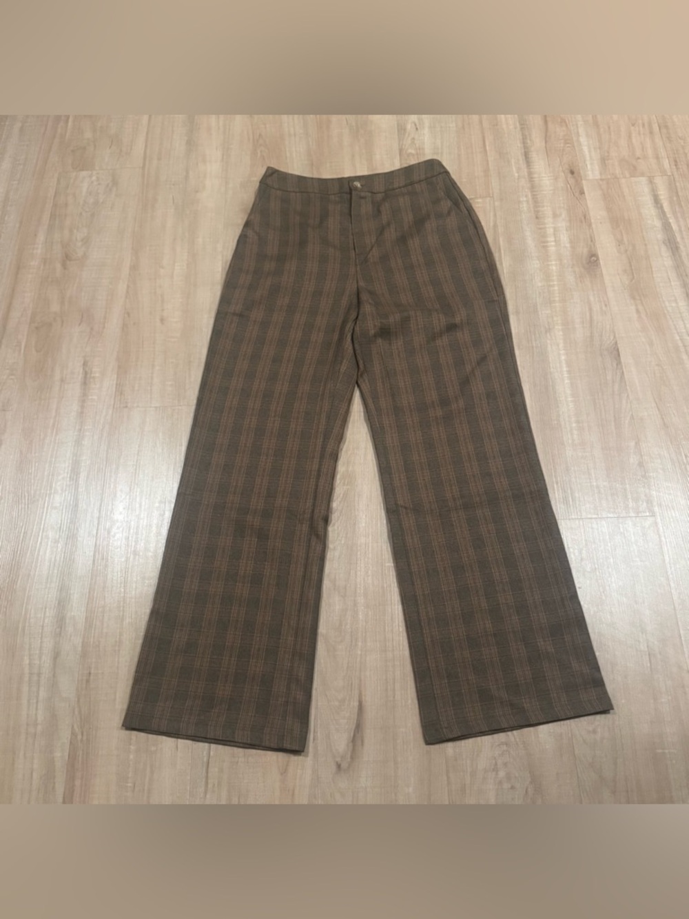 NWT 12th Tribe Amber Brown Plaid Wide Leg Trousers Pants Size M